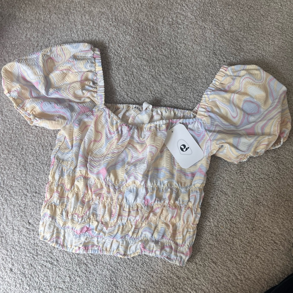 Colorful Puff Sleeve Crop Top